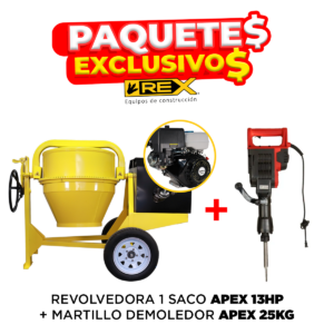 REVOLVEDORA DE 1 SACO APEX 13 HP + MARTILLO DEMOLEDOR APEX 25 KG
