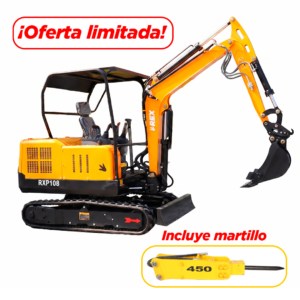 Mini Excavadora REX de 3 Toneladas C/motor KUBOTA D1105 de 25 HP Diésel